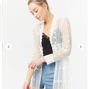 Forever 21 Sheer Plunging Embroidered Lace Duster